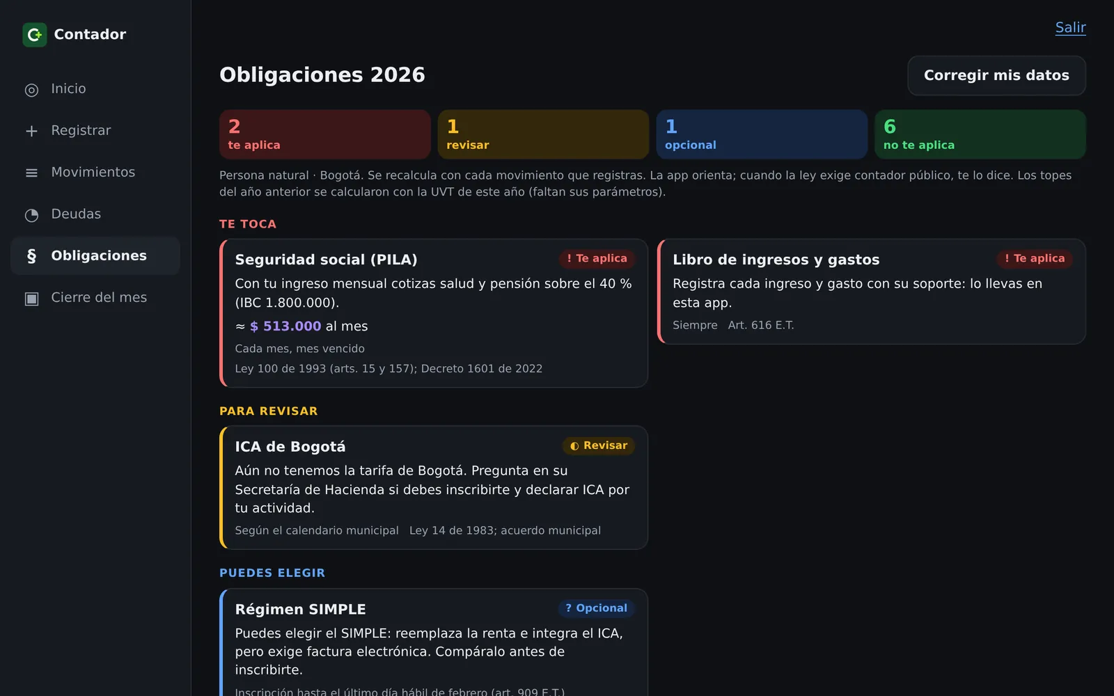 Obligaciones 2026: seguridad social, libro de ingresos y gastos, ICA y régimen SIMPLE con su norma